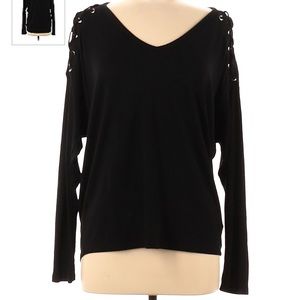 Express Black Long Sleeve Top with Lace Up Sleeves